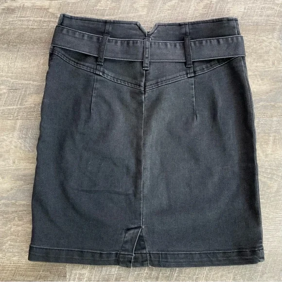 Free People Belted Zip Denim Mini Skirt Size 6 Washed Black Color - Picture 2 of 8
